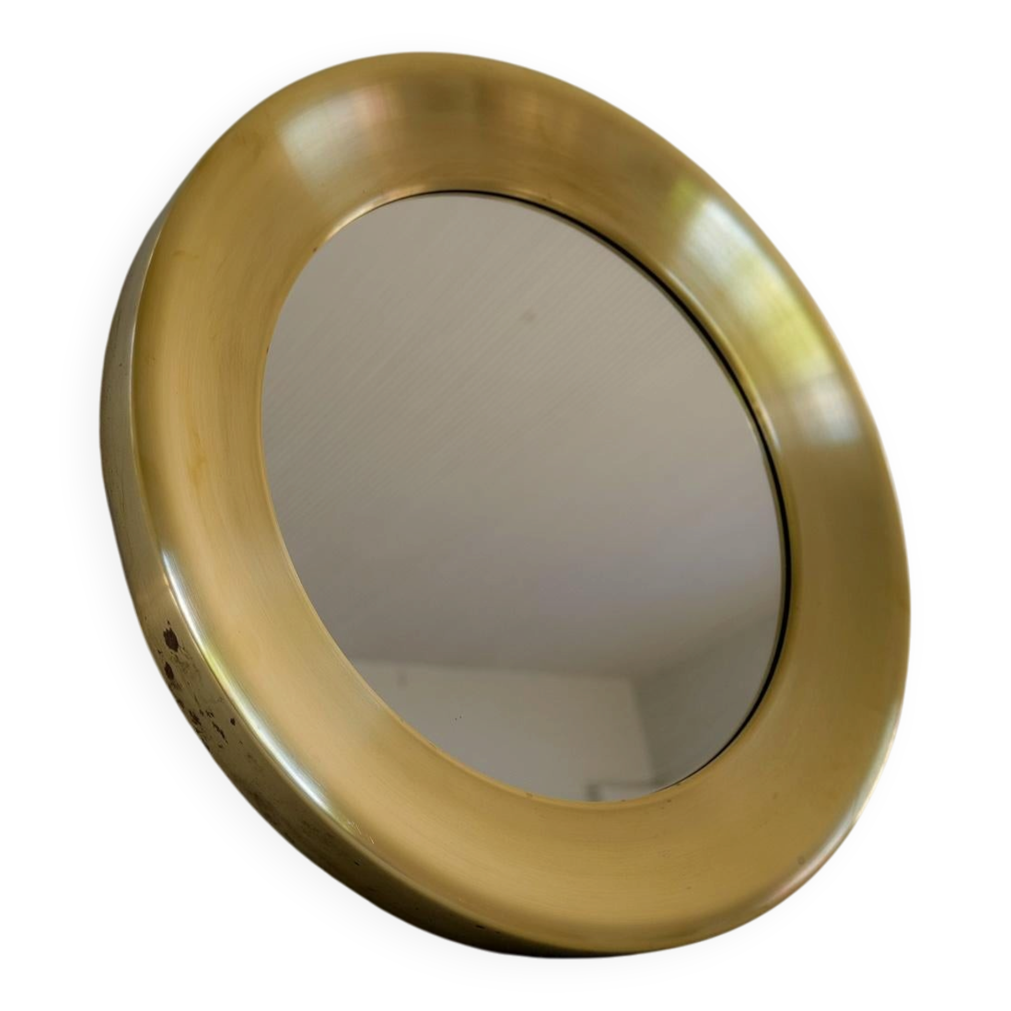 Modern round brass mirror from the mid-century by Glasmäster in Markaryd, Sweden, 1960s.