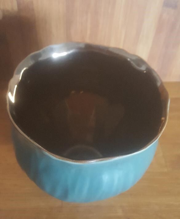 Vintage green and bronze ceramic pot cover vase