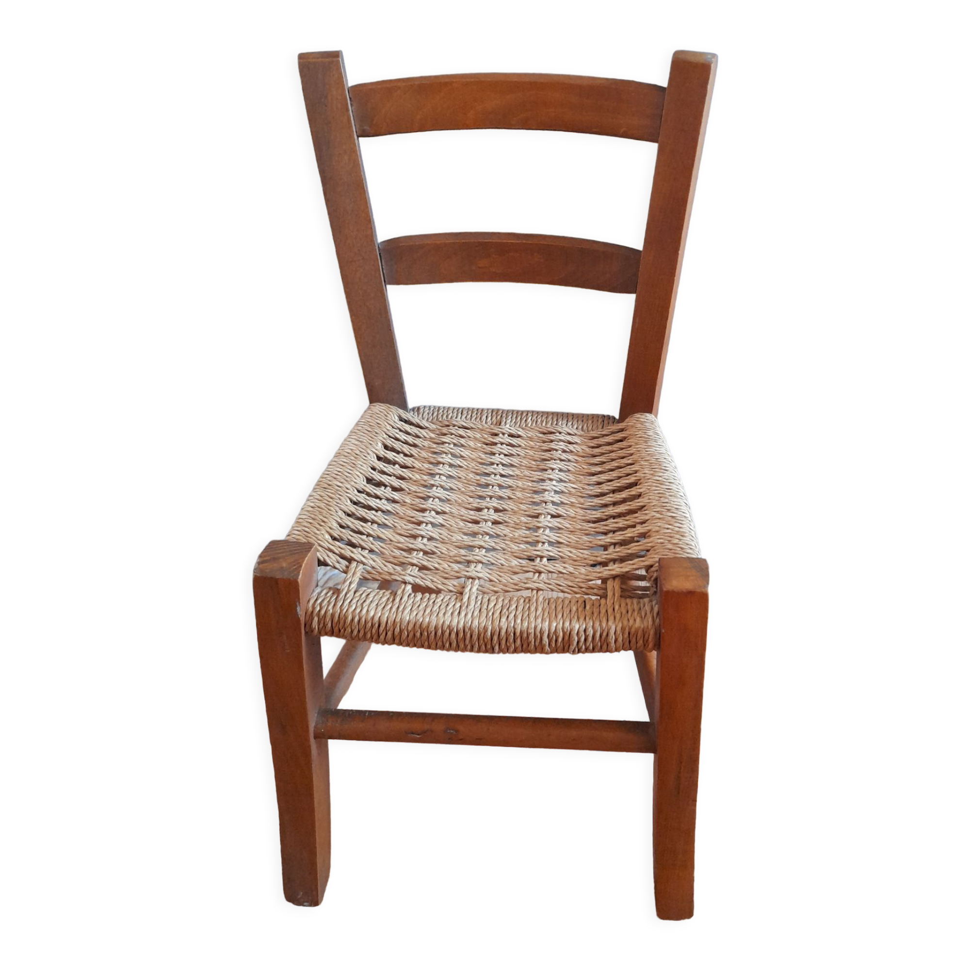 Wooden children's chair, rope seat, circa 1950