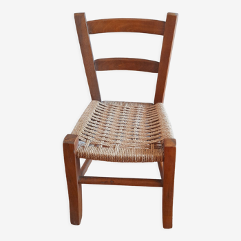 Wooden children's chair, rope seat, circa 1950