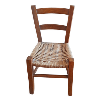 Wooden children's chair, rope seat, circa 1950