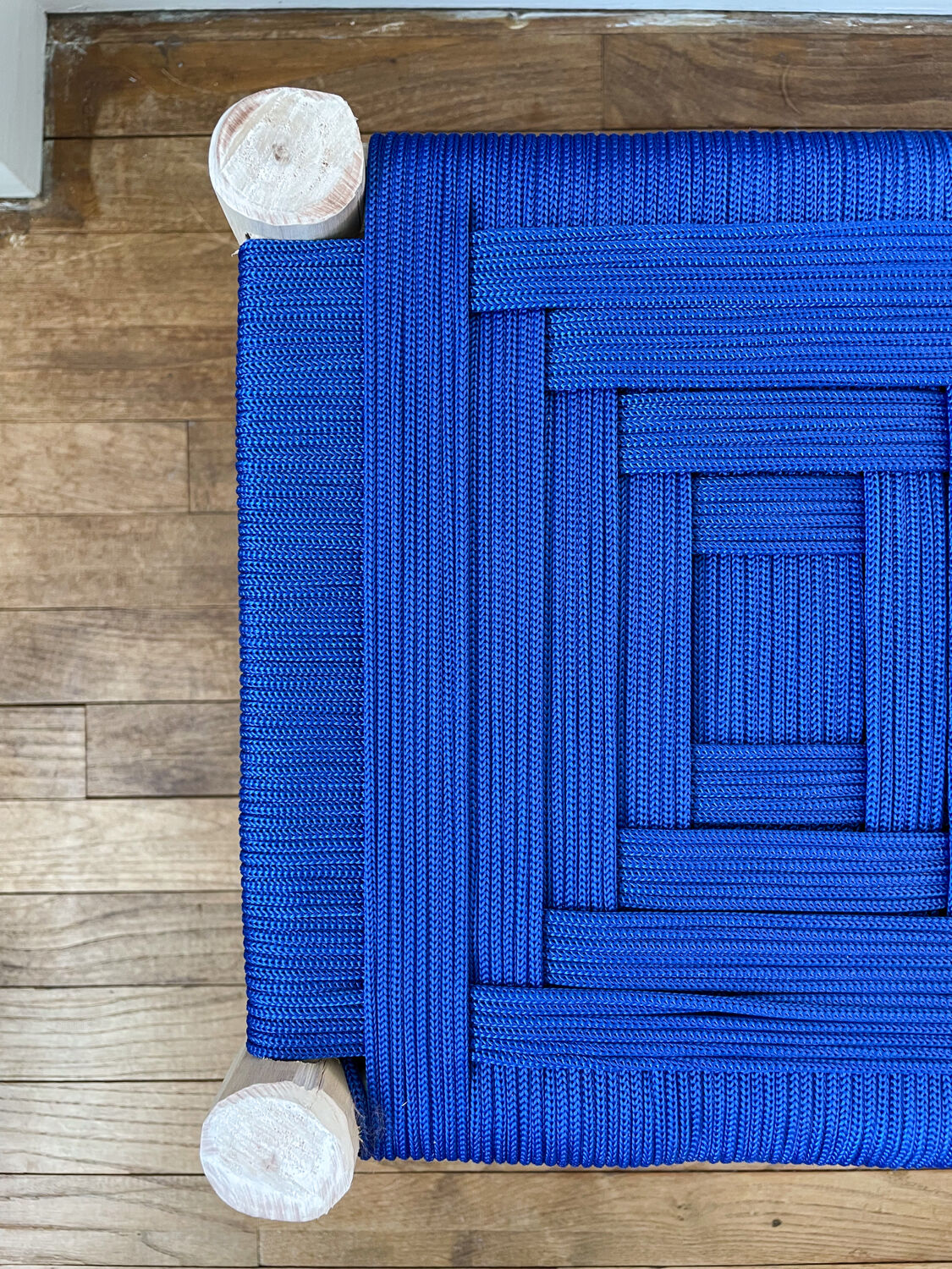 Moroccan stool beldi seated blue Majorelle