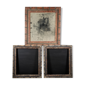 Set of Two Decorative Wooden Frames and an Old Mirror