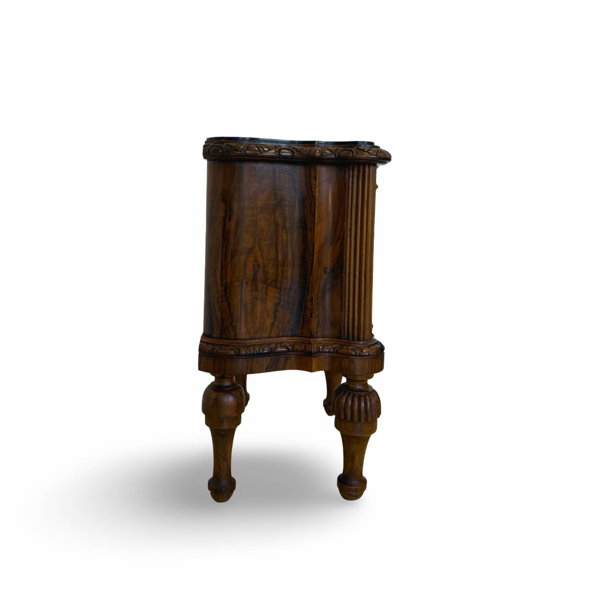 art deco walnut serpentine nightstands, 1920s