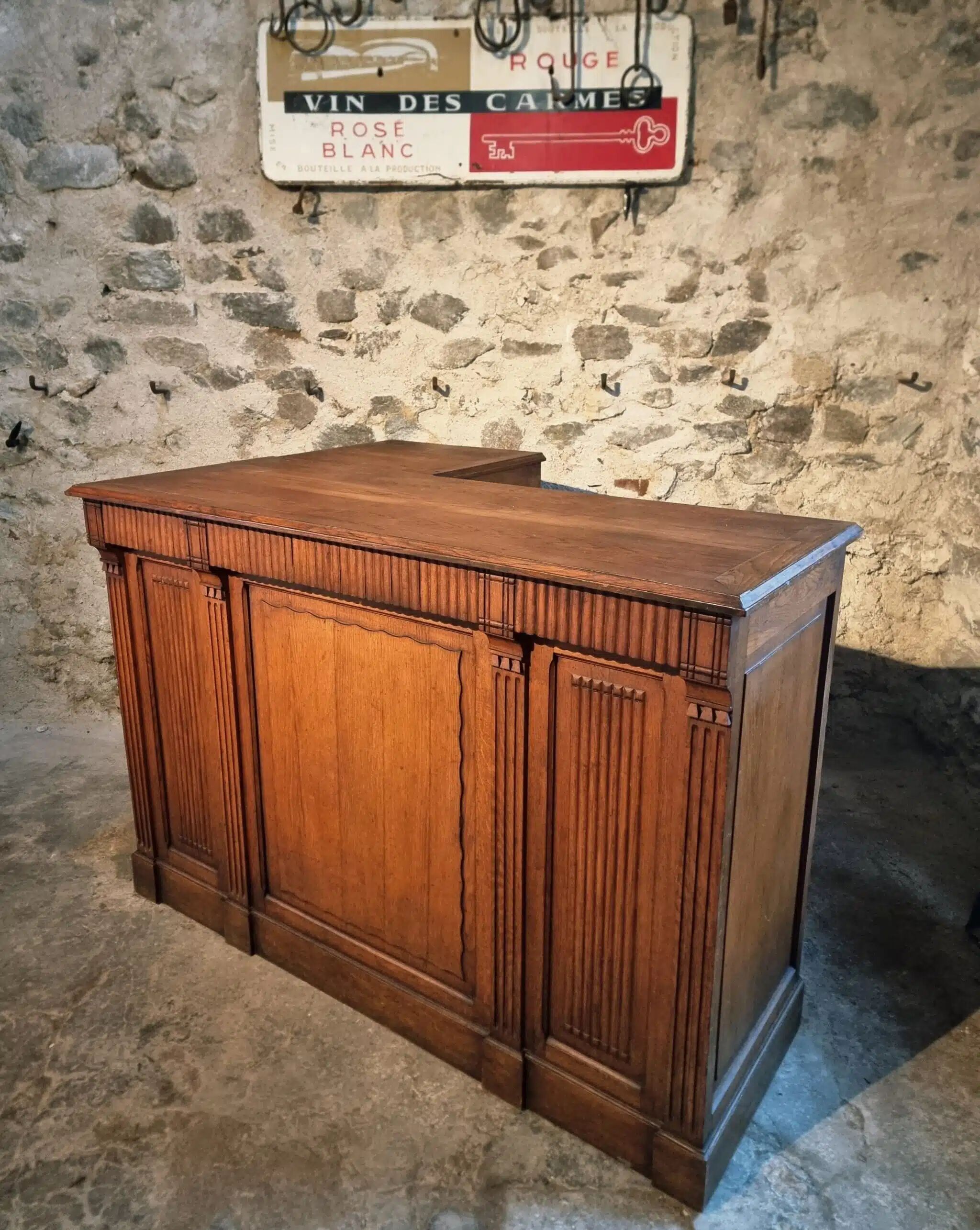 Antique French oak counter / shop counter (early 1900s)