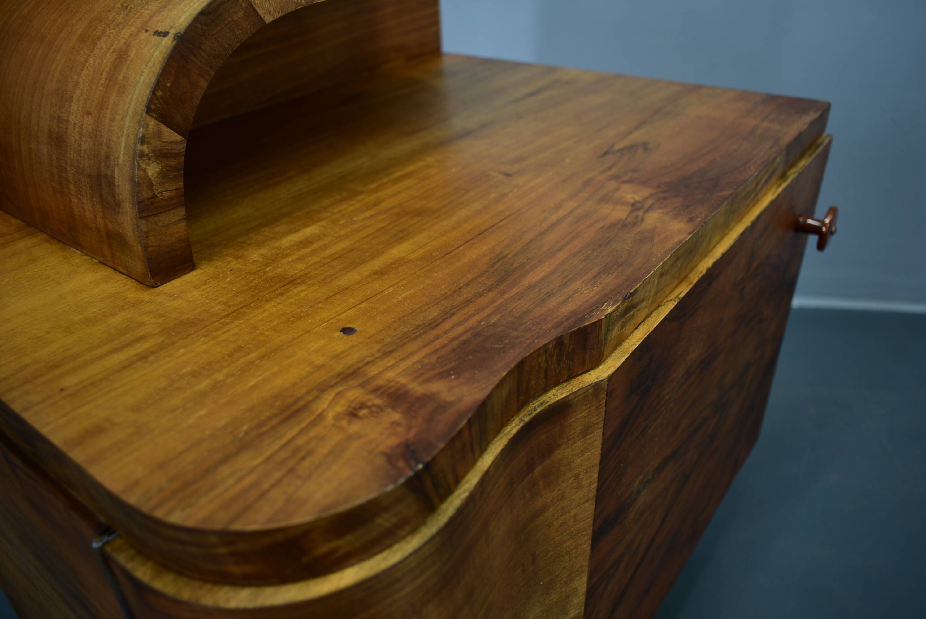 1930s Art Deco nightstands in walnut finish, Czechoslovakia
