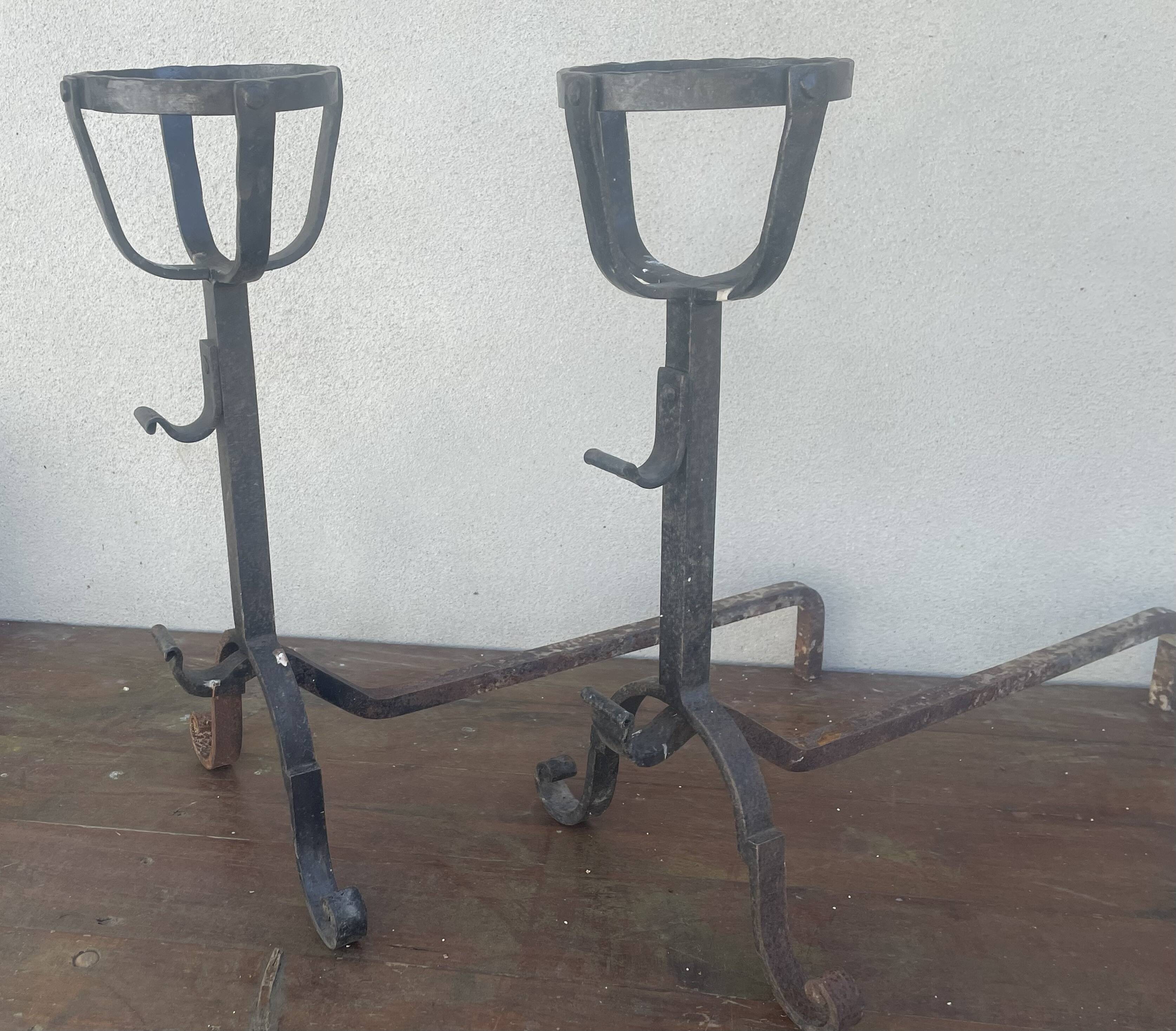 Pair of old landier wrought iron andirons