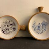 2 plats en grès, Poterie la Colombe, 1970