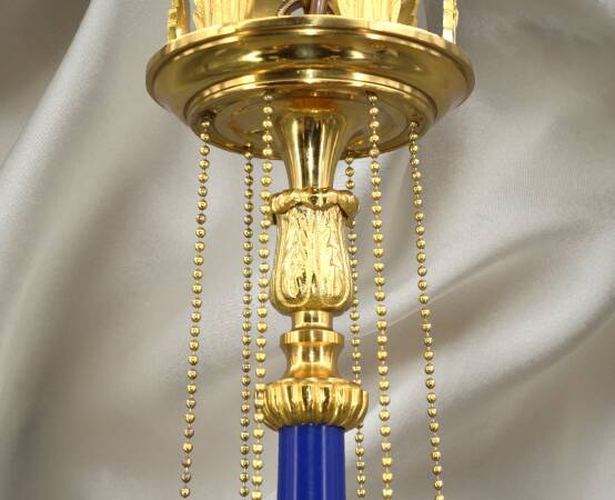 Solid Bronze Lustre Directoire Style in Gold & Royal Blue with Six Candles