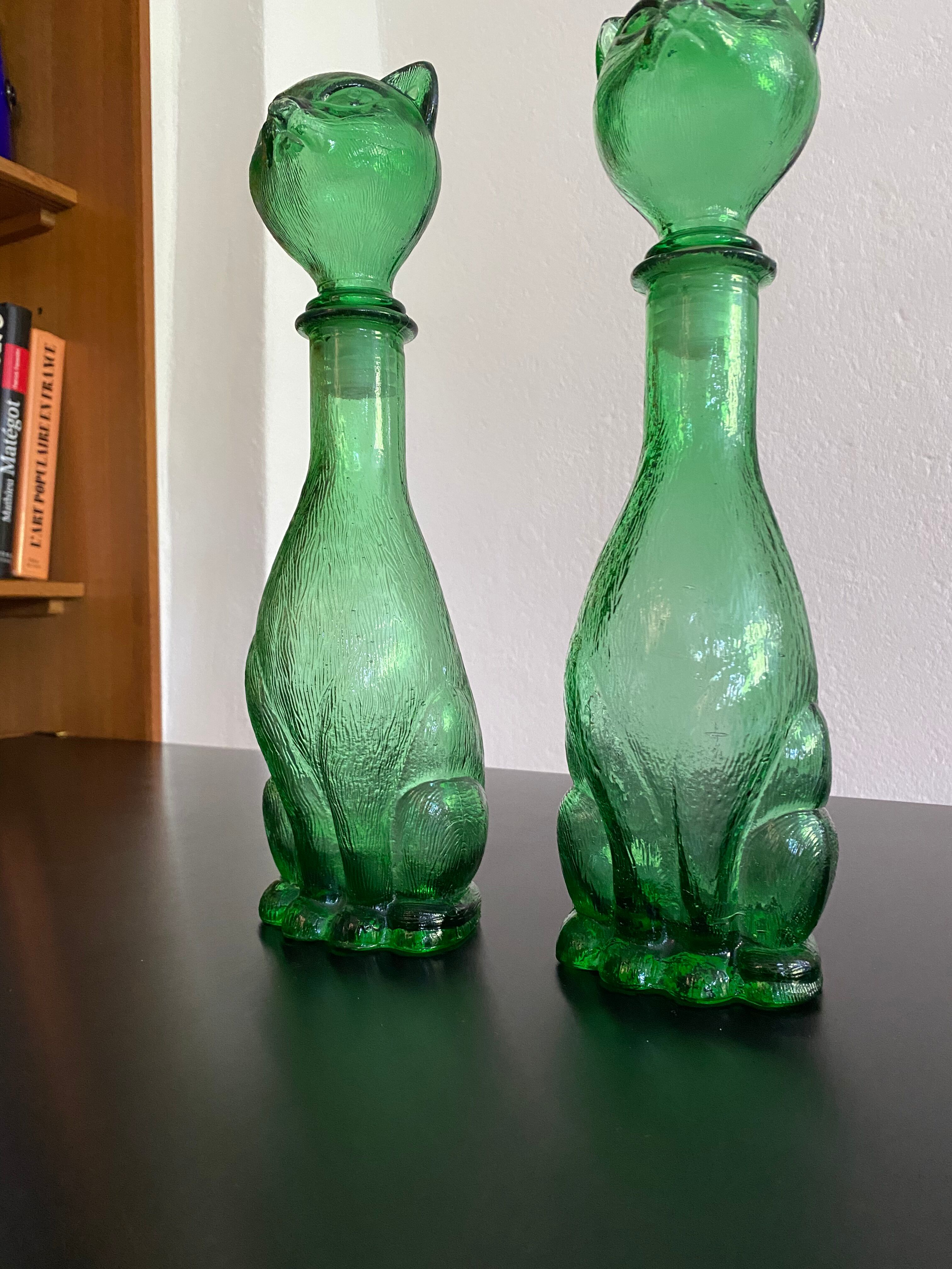 Pair of zoomorphic bottles vintage Italian glass
