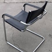 Set of 4 bauhaus cantilever chairs black leather and chrome design 80's