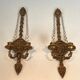 Important Pair of Gilded Carved Wood Wall Lights with Crystal Garlands