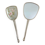 Toiletry set - metal and silk brush and hand mirror England from the 50s