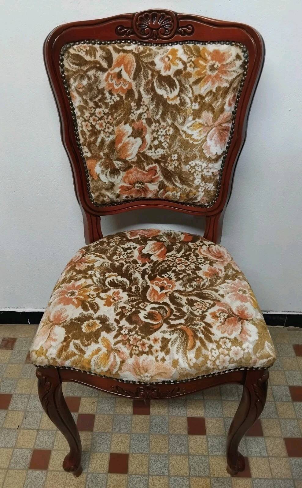Louis XV Style Chair in Wood and Floral Fabric