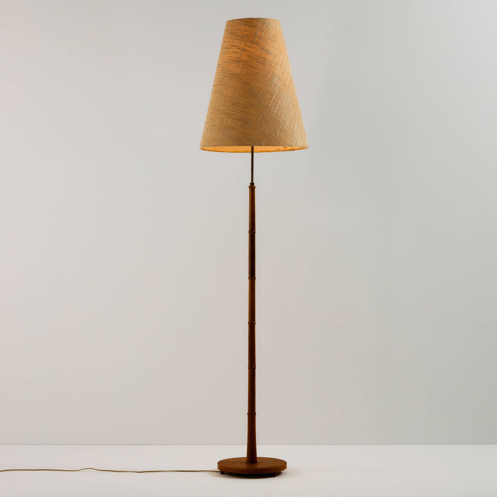 Oak and brass floor lamp