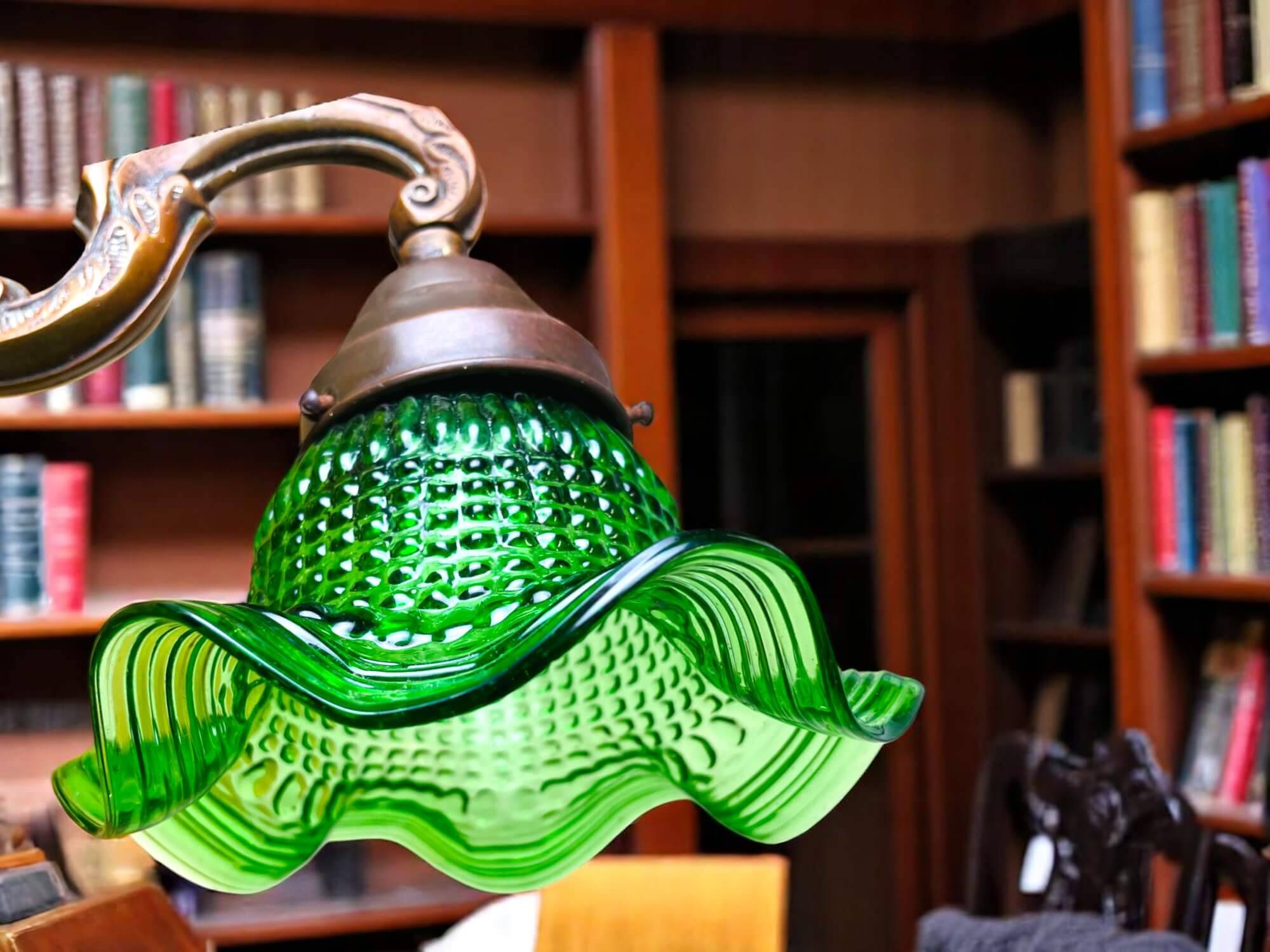 Green glass tulip brass wall sconce light