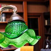 Green glass tulip brass wall sconce light