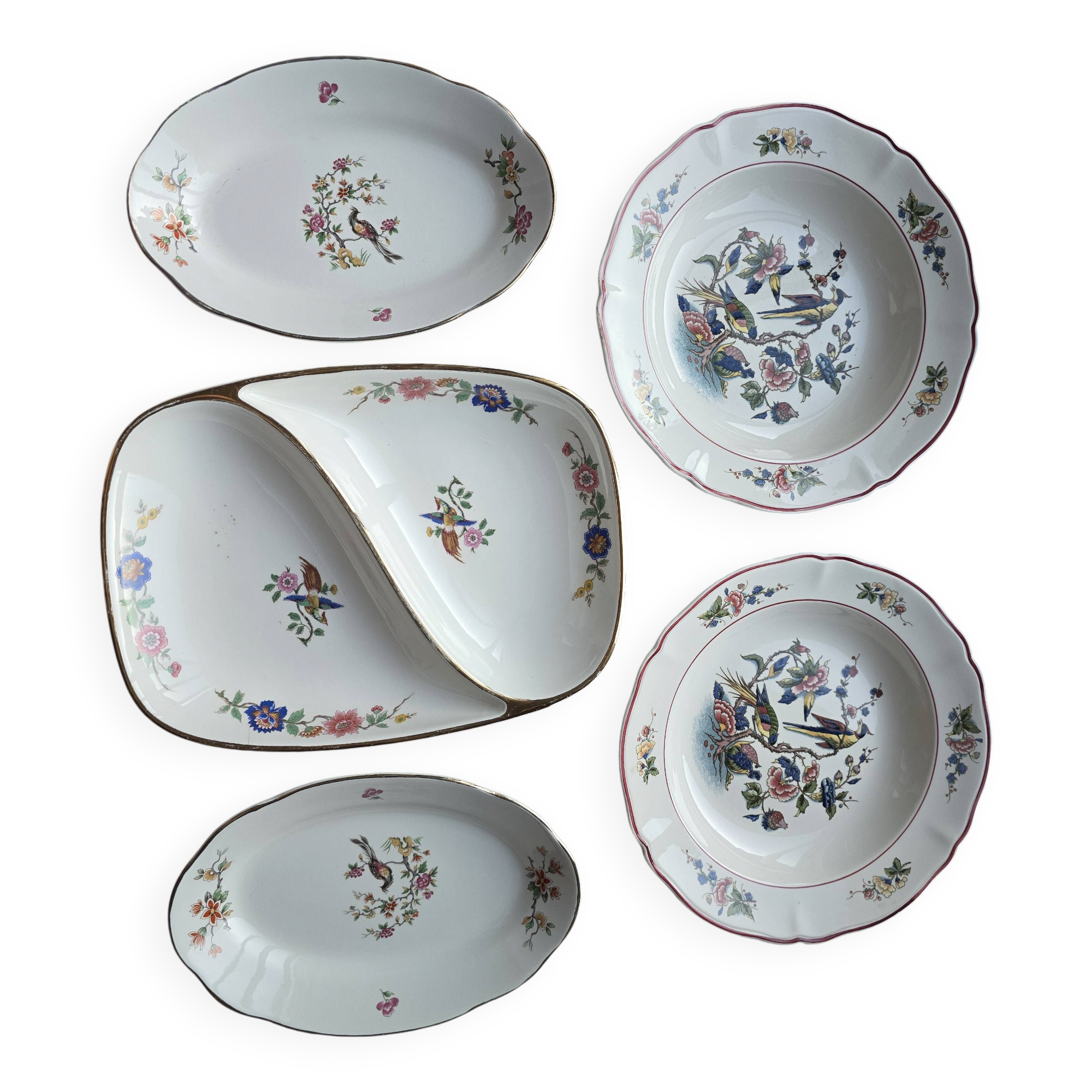 Set of porcelain dishes with a phoenix theme - 1950s-60s large manufacture