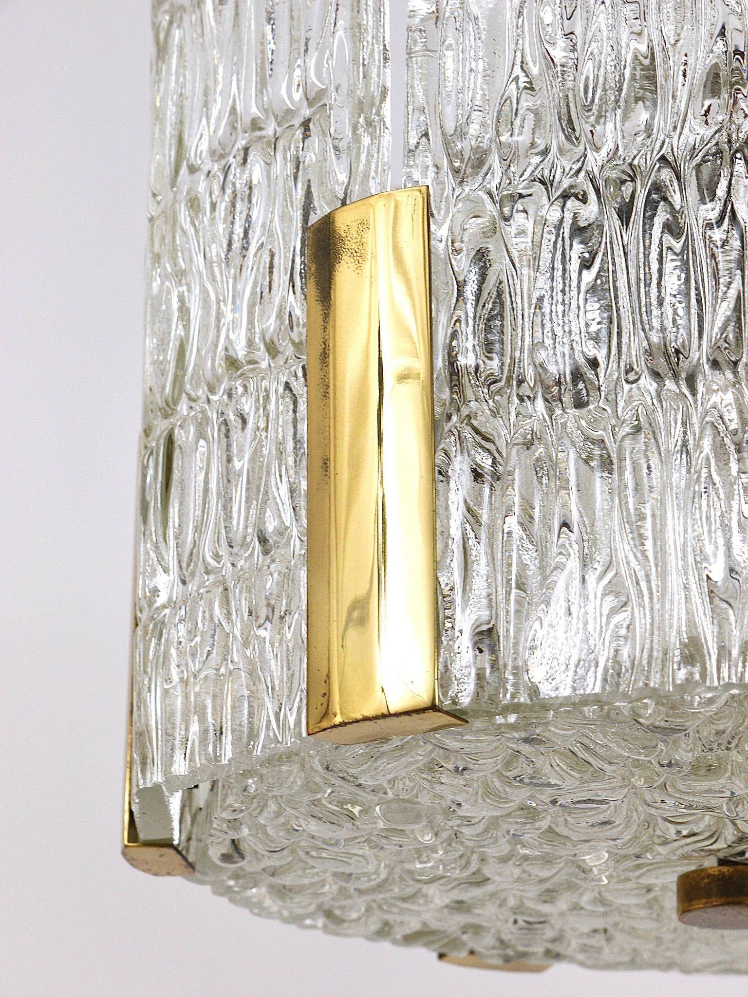 Kalmar Suspension Tambour Drum, Brass, Frosted Textured Glass, Austria, 1960s