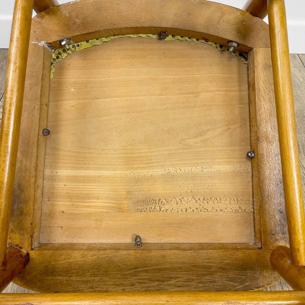 60s blond wood and yellow vinyl bistro chair