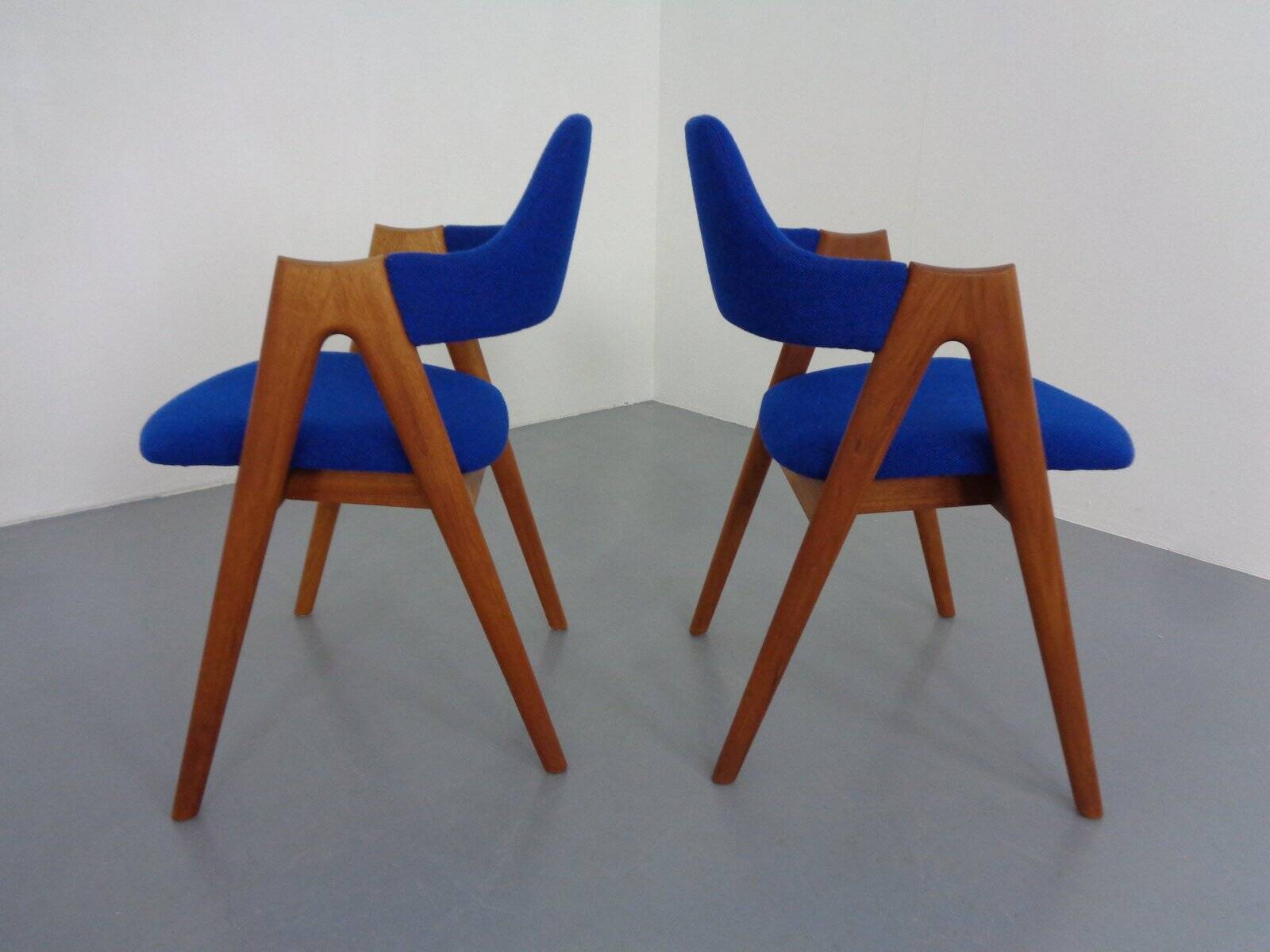 Set of Compass Chairs in Teak and Kvadrat Hallingdal 65 by Kai Kristiansen for Schou Andersen, 1960s