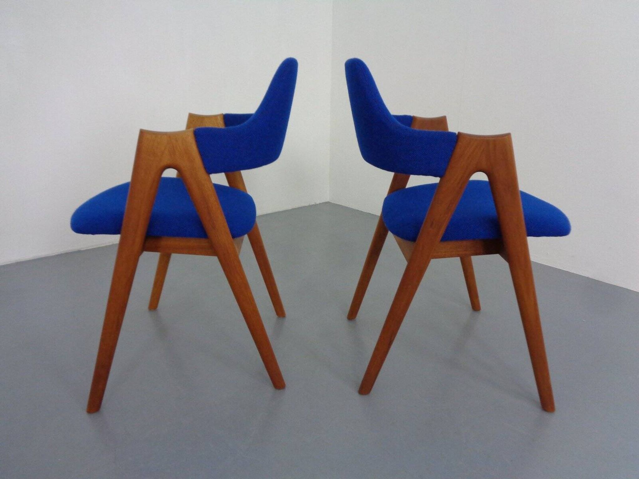 Set of Compass Chairs in Teak and Kvadrat Hallingdal 65 by Kai Kristiansen for Schou Andersen, 1960s