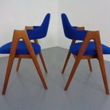Set of Compass Chairs in Teak and Kvadrat Hallingdal 65 by Kai Kristiansen for Schou Andersen, 1960s