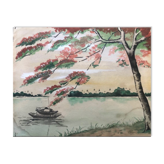 Painting drawing ink landscape Asia 1952