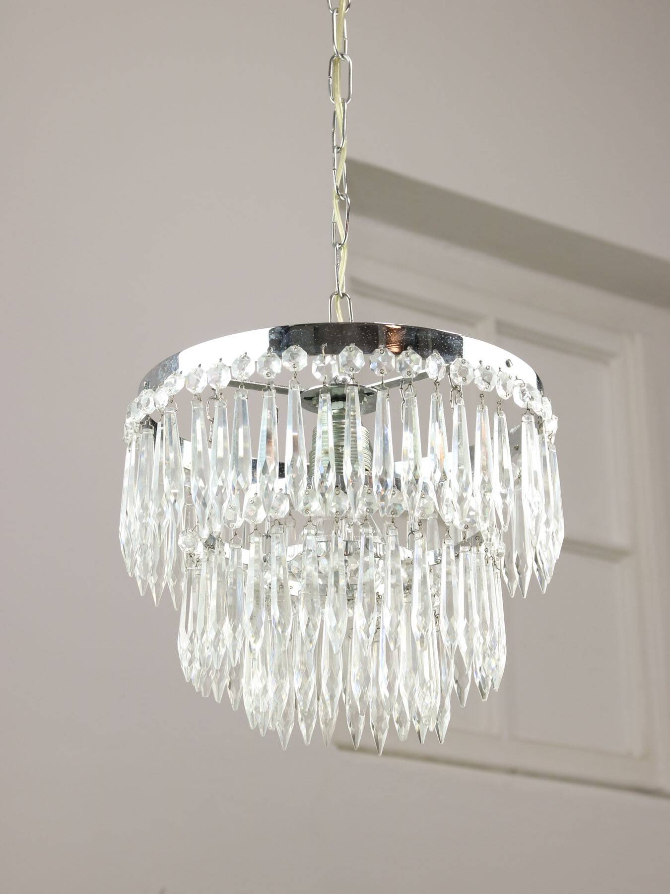 Vintage Italian Crystal & Chrome Chandelier, 1970s