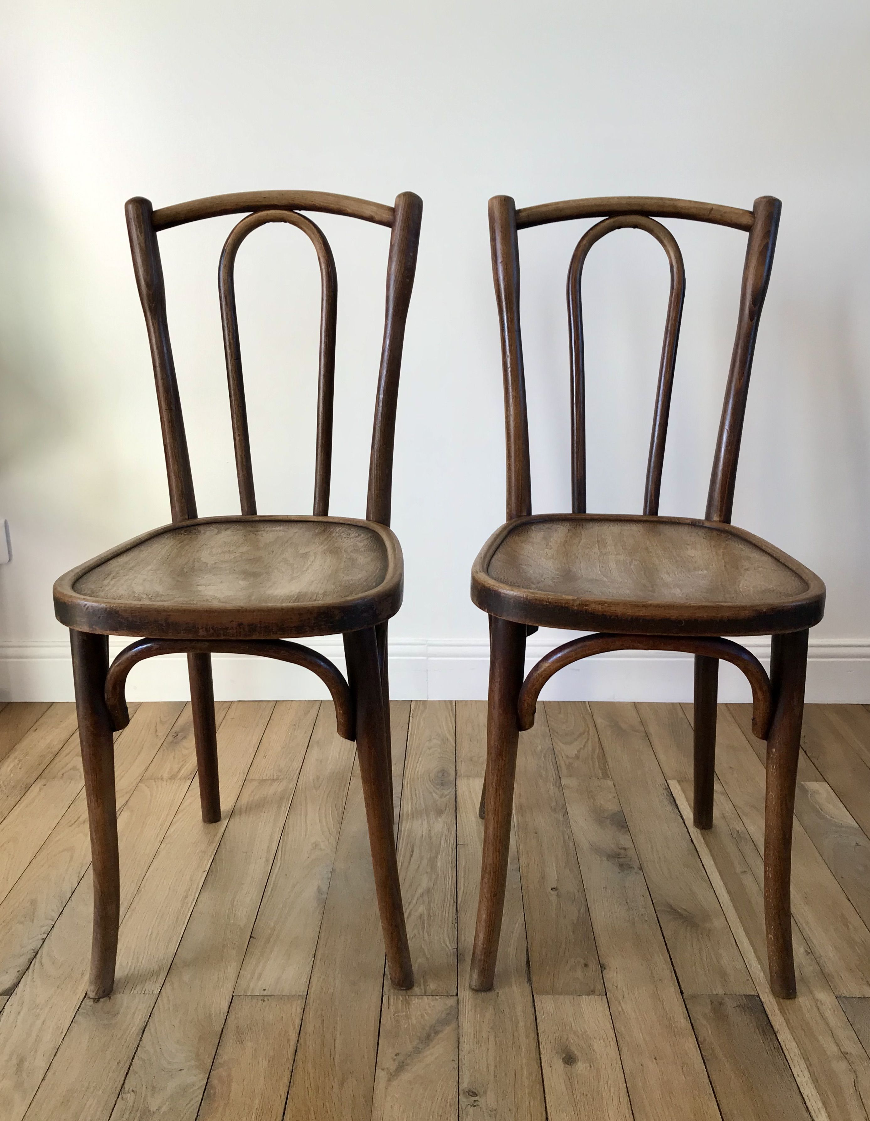 Set of 4 bistro chairs in curved wood of beech Luterma 30s