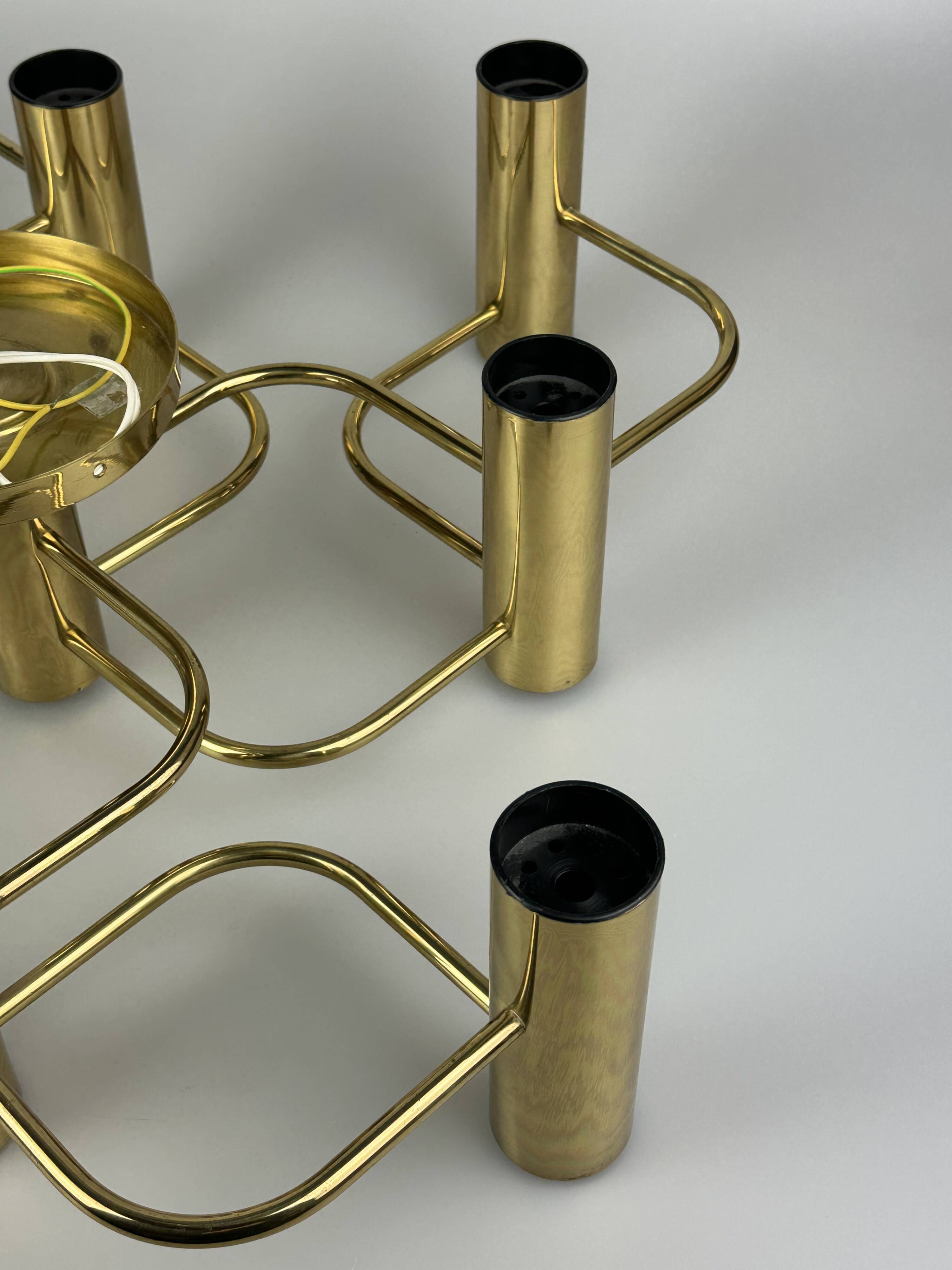 60s 70s 9-bulb ceiling lamp from Leola Leuchten Germany in brass