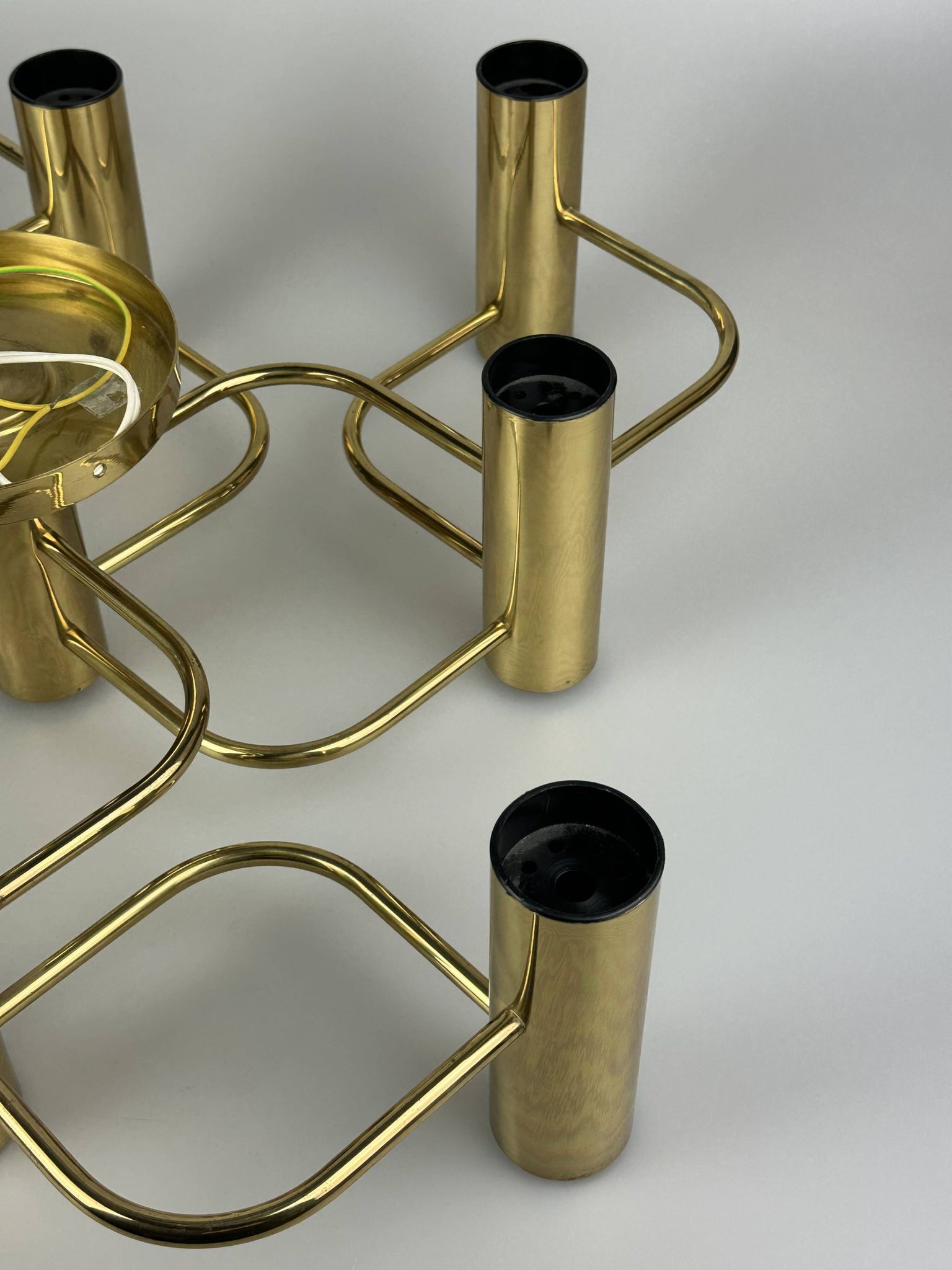60s 70s 9-bulb ceiling lamp from Leola Leuchten Germany in brass