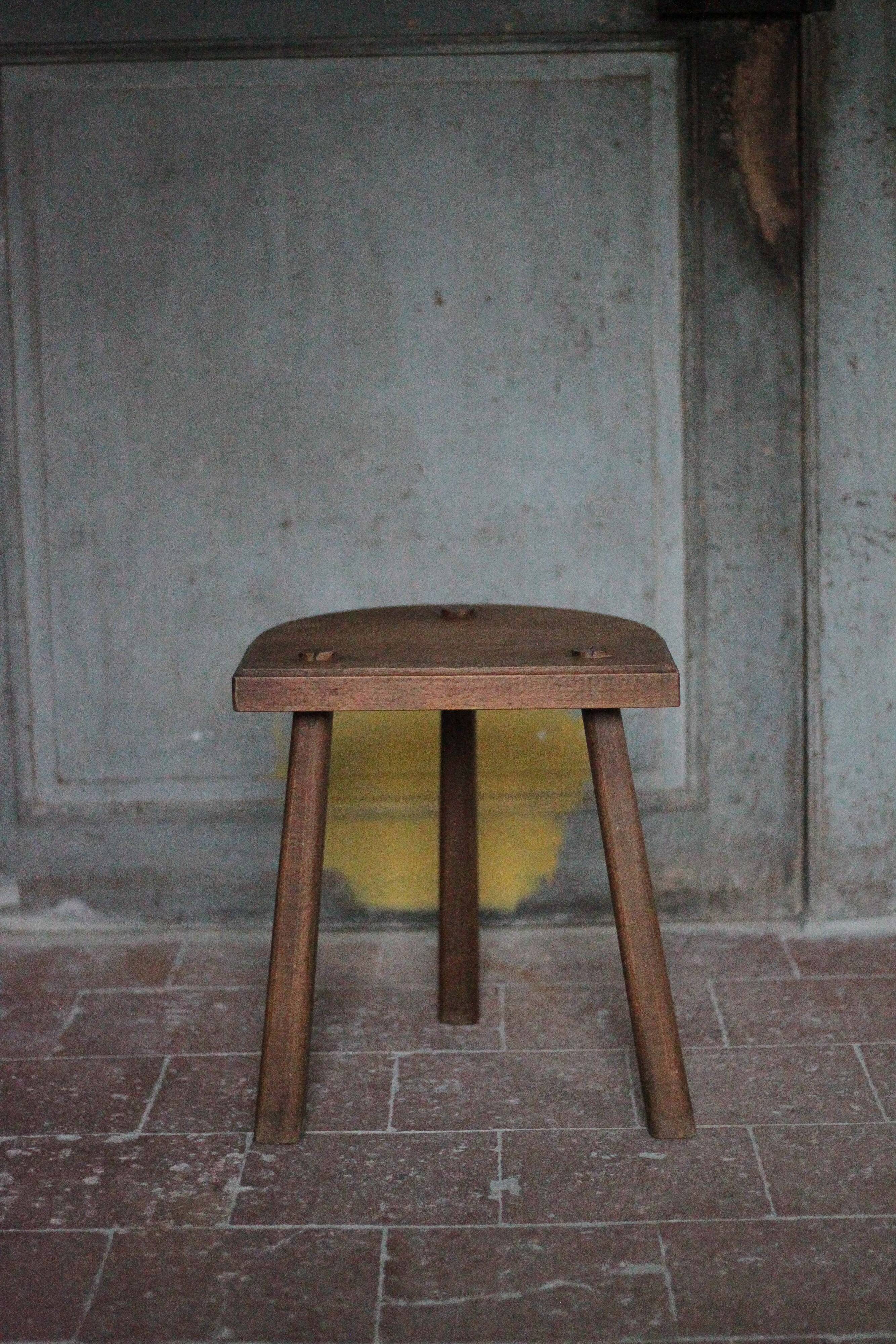 Vintage stool, wooden stool, half-moon tripod stool, occasional chair