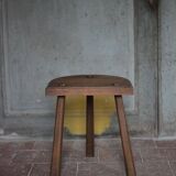 Vintage stool, wooden stool, half-moon tripod stool, occasional chair