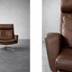 Vintage Mid-Century Danish Modern Brown Leather Swivel Chair and Ottoman