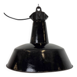 Industrial Black Enamel Factory Lamp with Cast Iron Top, 1950s