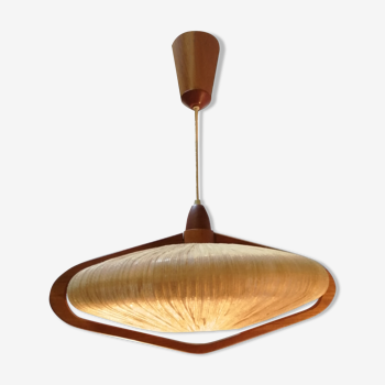 Sisal Ufo pendant lamp and vintage teak by Temde Leuchten