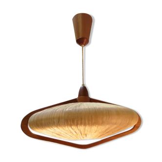 Sisal Ufo pendant lamp and vintage teak by Temde Leuchten