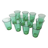 12 vintage Lesieur green glasses.