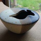 Vase flower frog, stoneware Puisaye signed Jean Cacheleux, 80's design