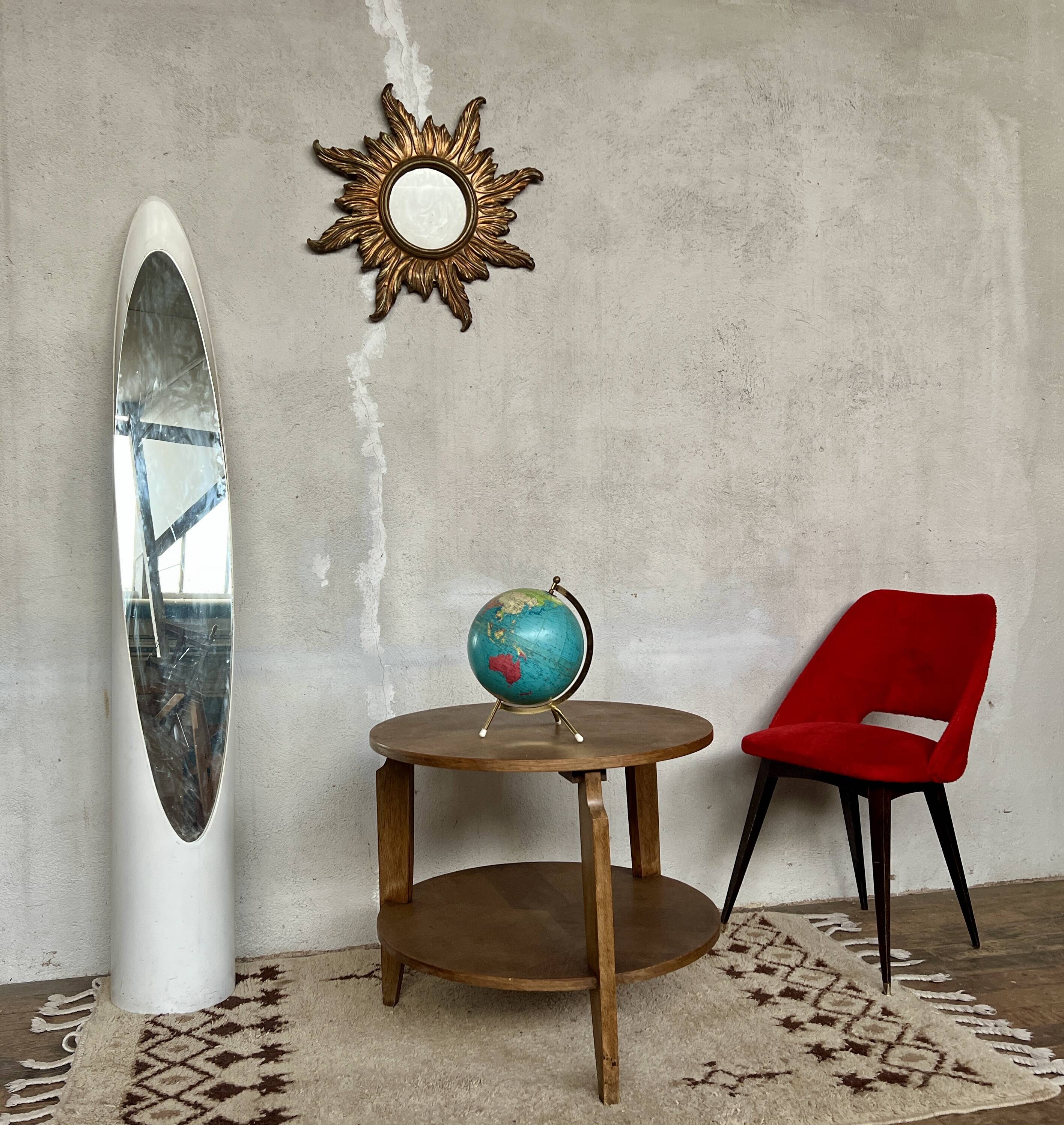 Table basse ronde vintage en chêne clair