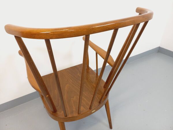 Fauteuil en bois vintage Baumann modèle Éventail des années 60