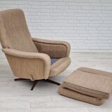 Fauteuil pivotant et son repose-pieds, laine