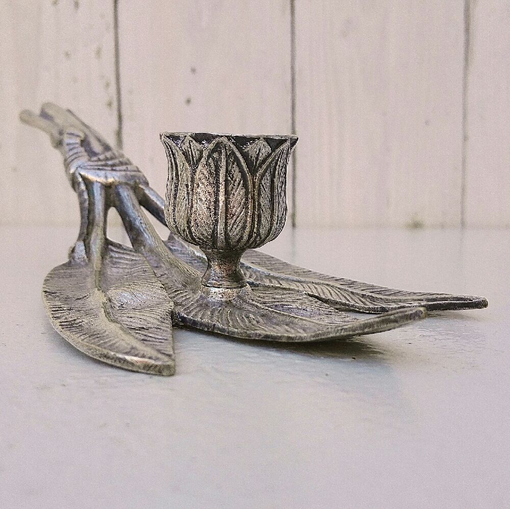 Silver bronze hand candle holder XIXth