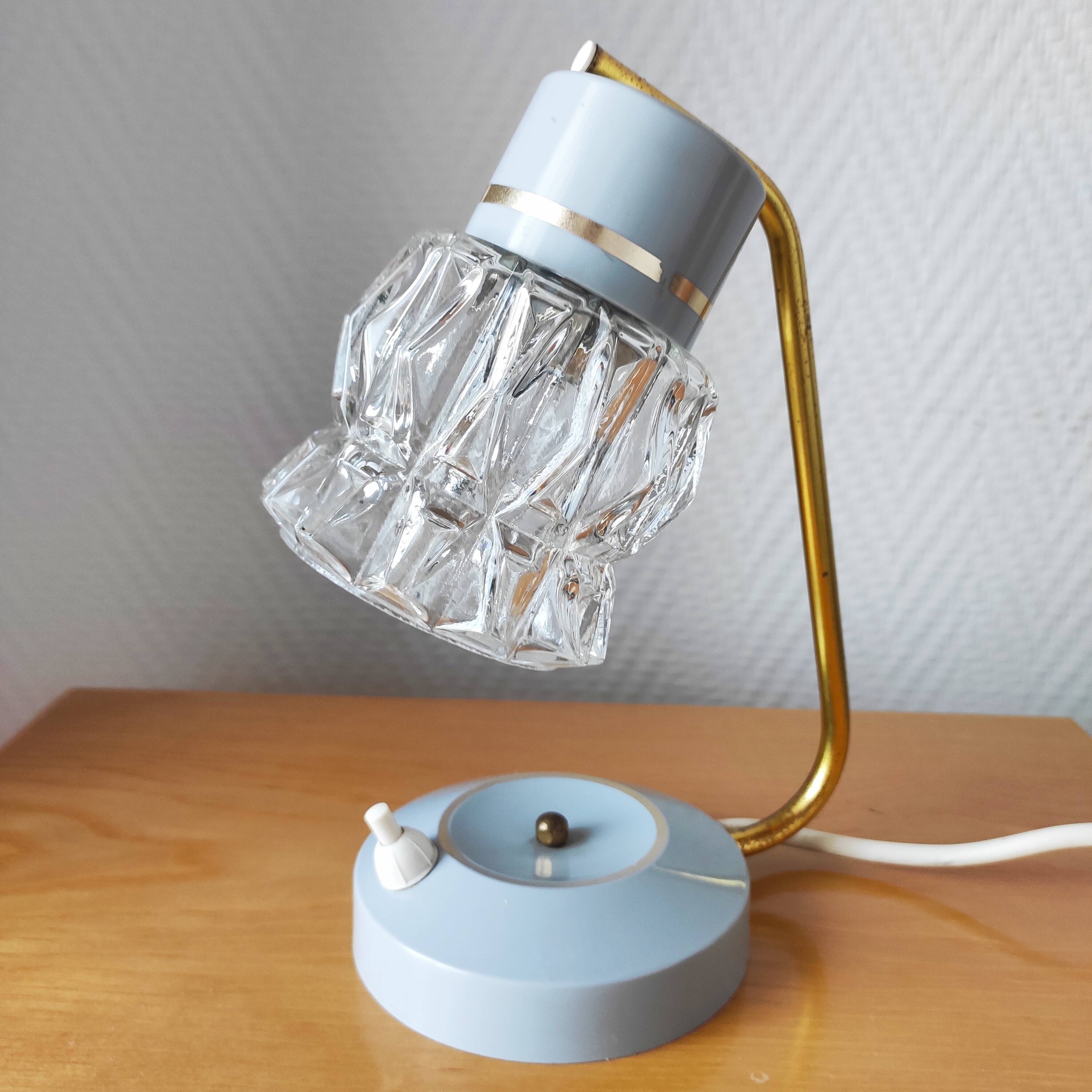 Mid-Century glass and brass lamp