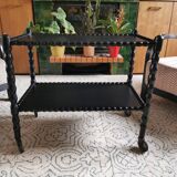 Vintage black rolling serving cart