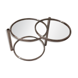 Set of 2 round coffee tables in glass and chrome removable trays