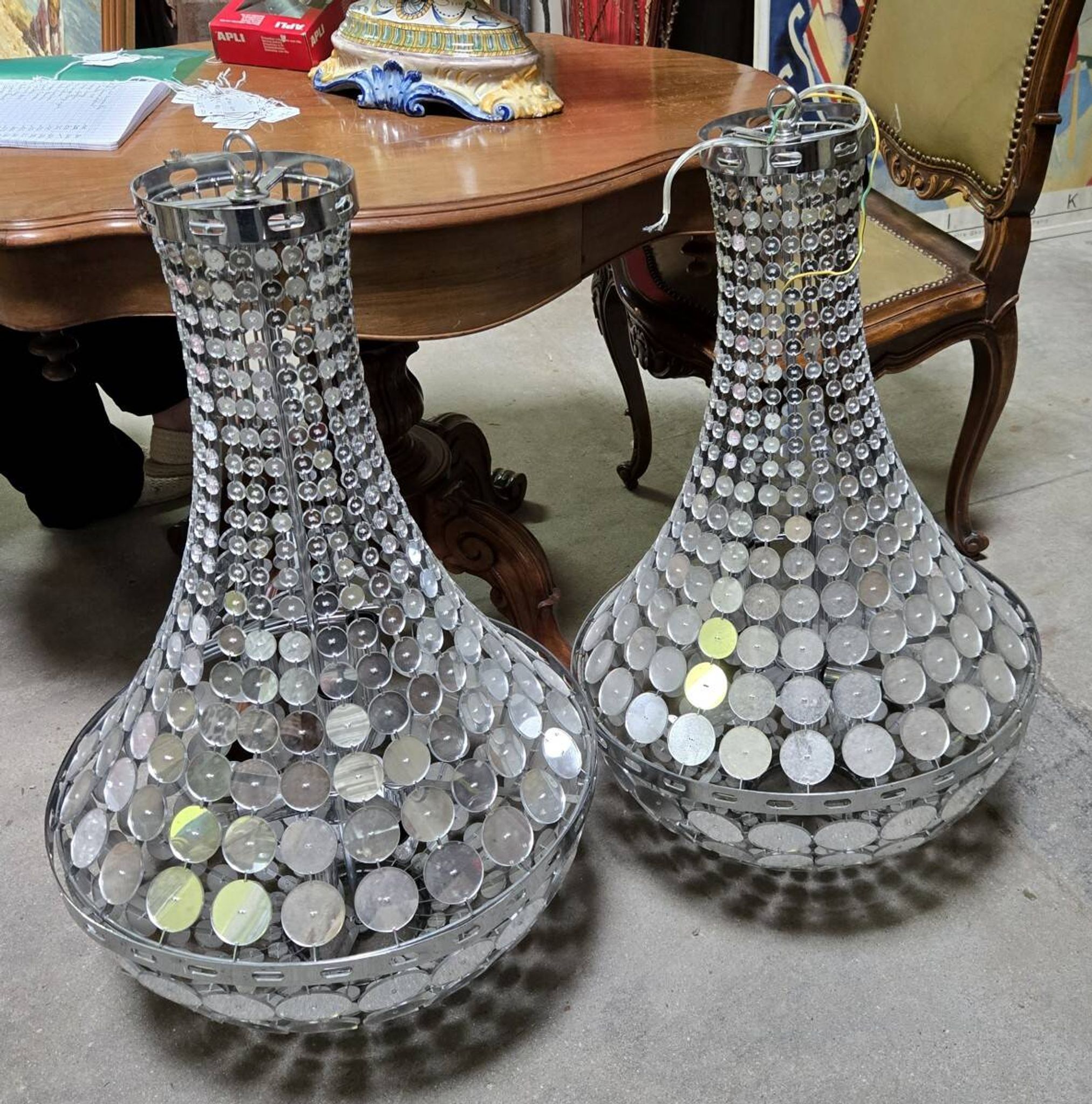 Pair of hot air balloon chandeliers designed in the late 20th century.
