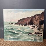 Tableau, paysage marin, gouache sur toile