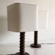 Pair of French Art Deco Wooden Table Lamps Attributed to Charles Dudouyt